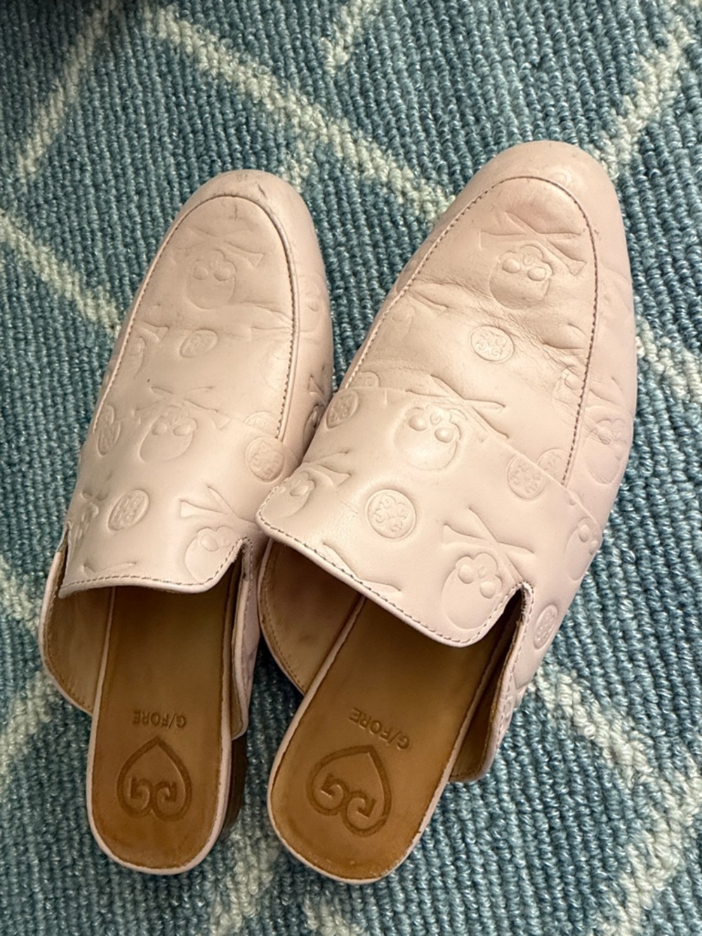 G/FORE Pale Pink Embossed Leather Slip-On Mules